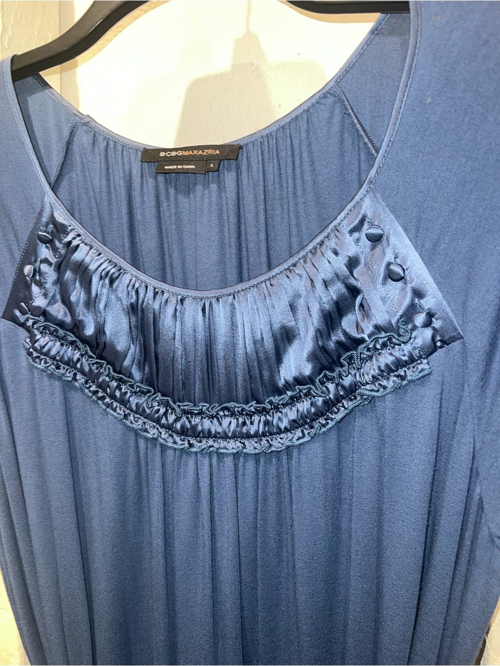 BCBGMaxAzria Blue Satin Yoke Sleeveless Dress